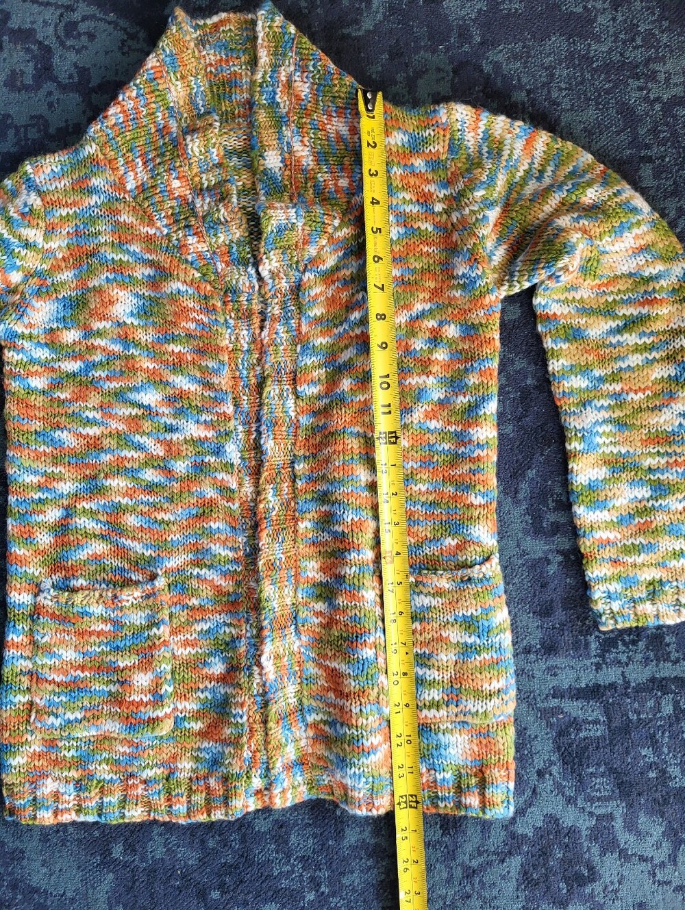 Cardigan Open Front Small Chest 36"Knit Colorful Space Dye Orange - Picture 8 of 8